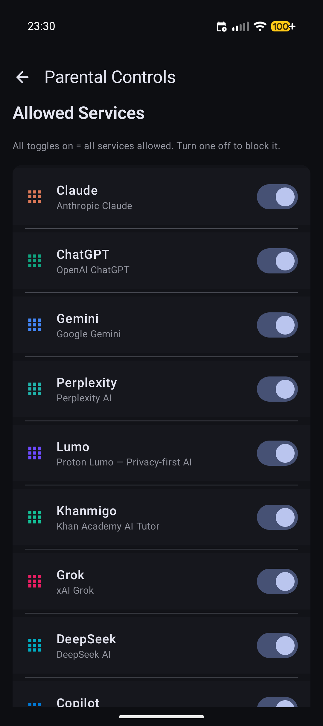 Allowed services list