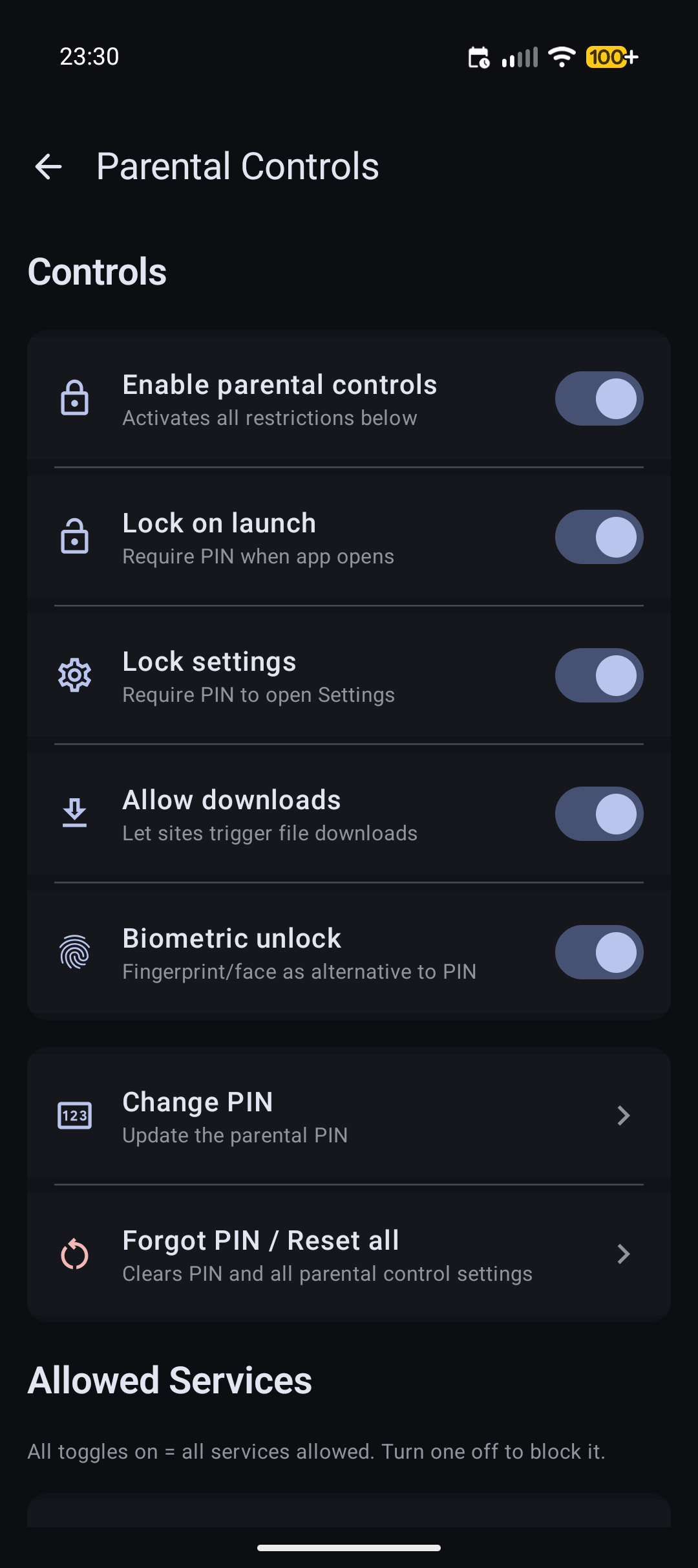 Parental Controls screen