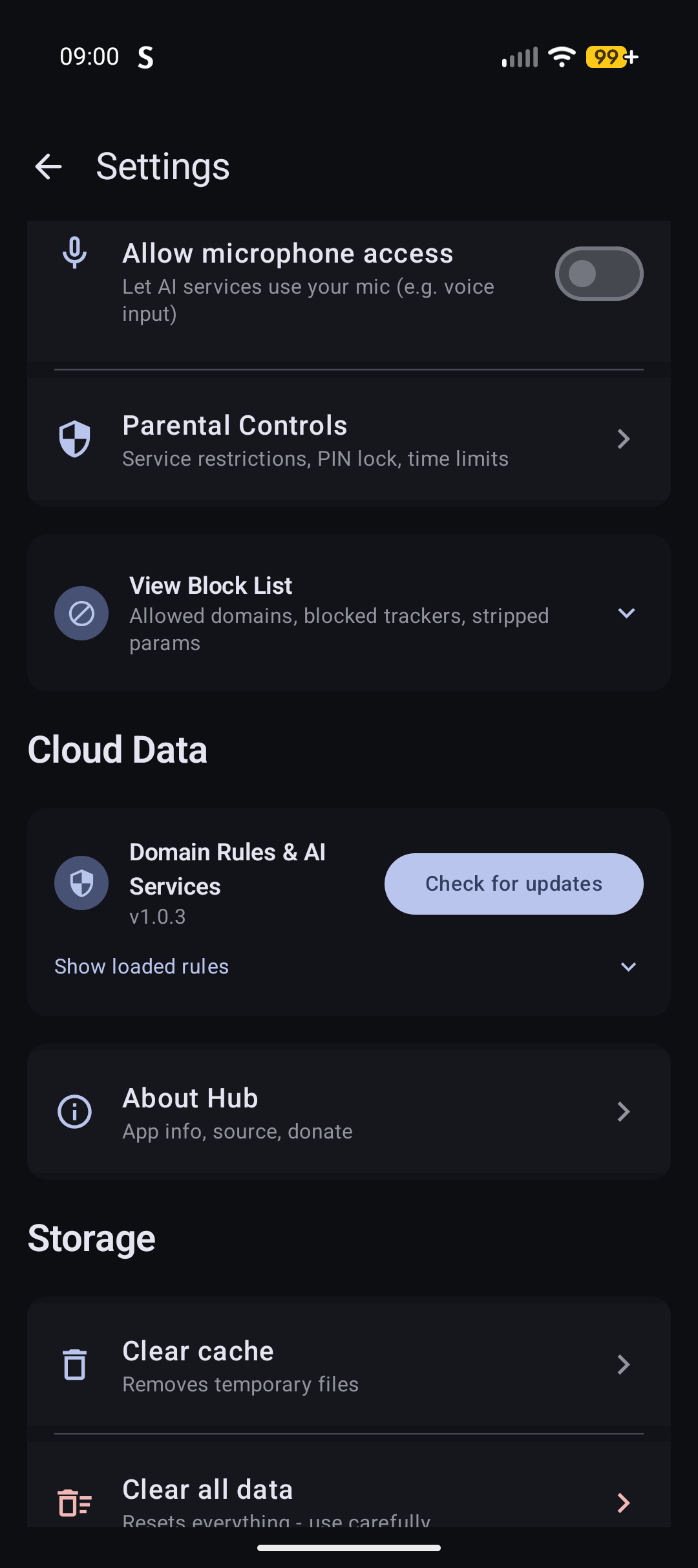Cloud and rules settings